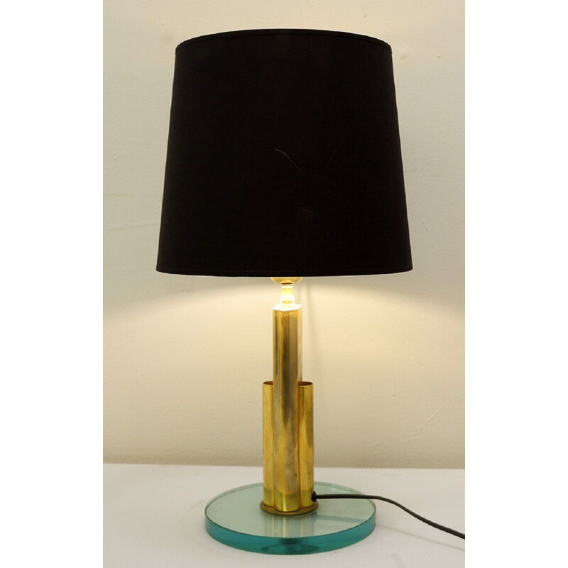 Vintage table lamp in brass and glass Attr. À Fontana Arte Italian
