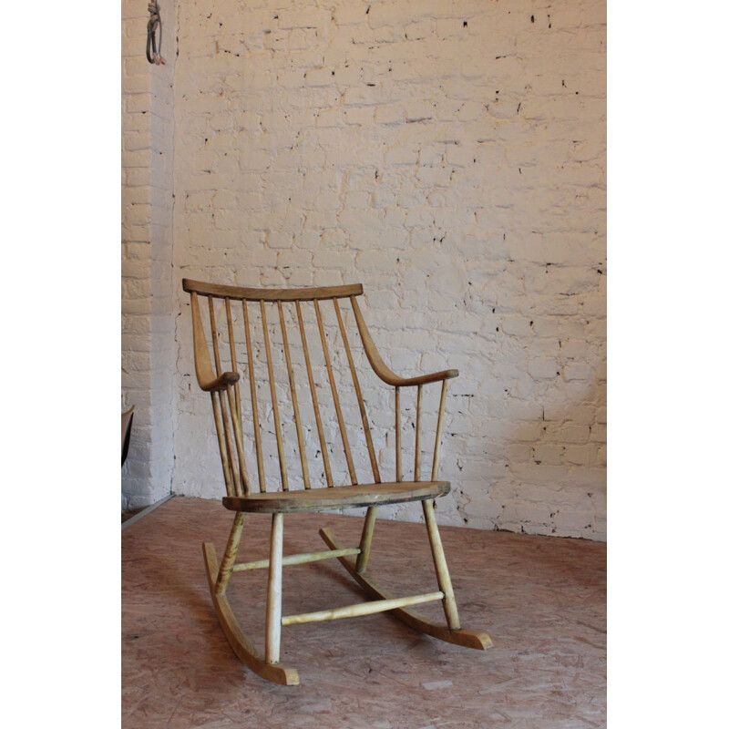 Chaise à bascule vintage Bois brut naturel clair Lena Larsson