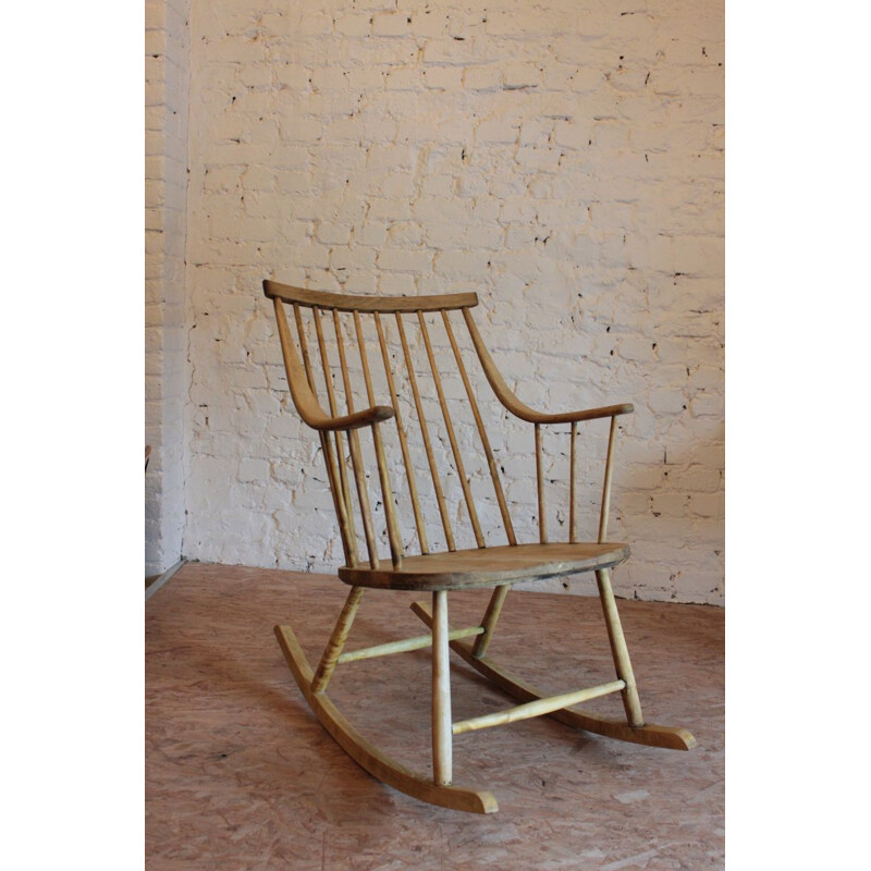 Vintage rocking chair Light natural raw wood Lena Larsson