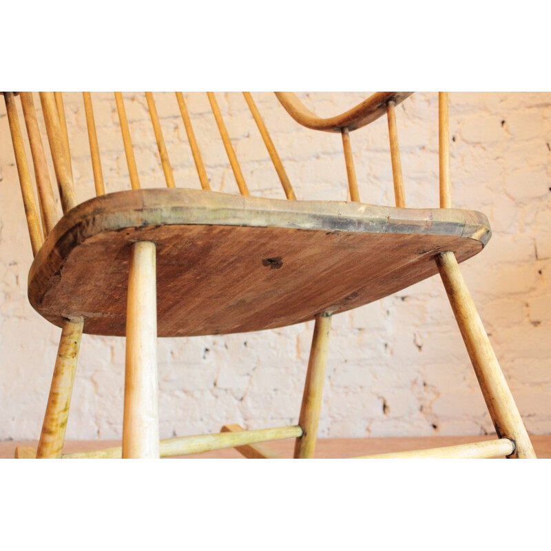 Vintage rocking chair Light natural raw wood Lena Larsson