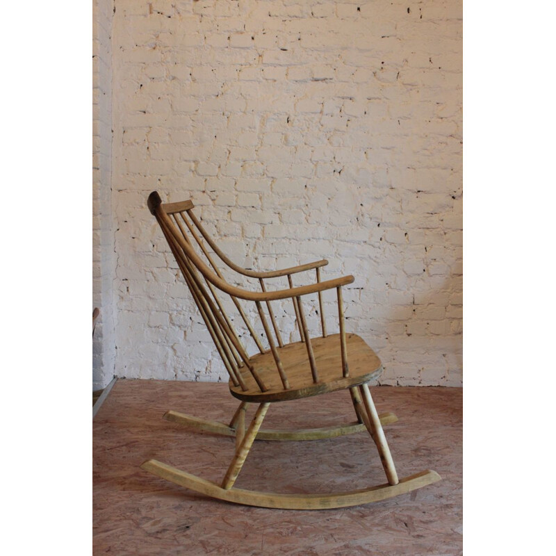 Vintage rocking chair Light natural raw wood Lena Larsson