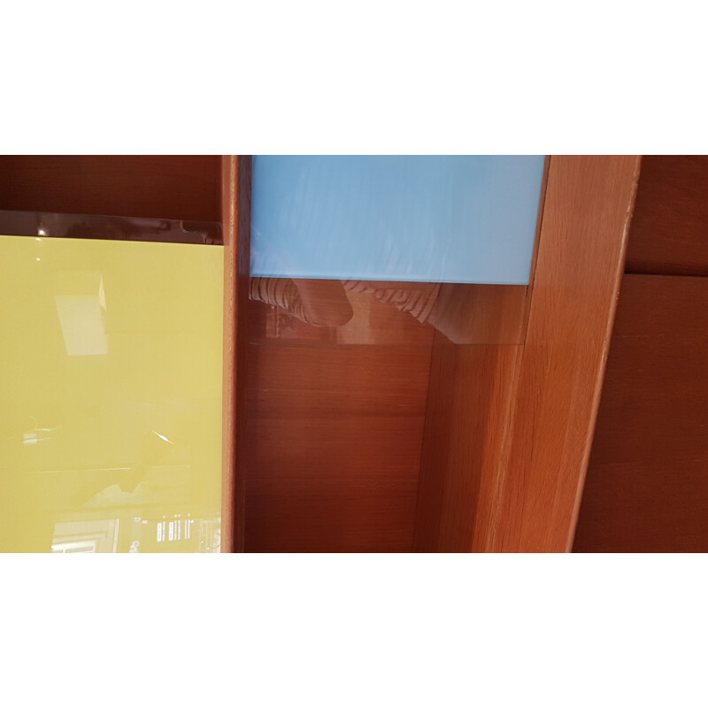 Bibliothèque vintage oscar de Didier Rozaffy en chêne, à porte coulissantes bois, verre
