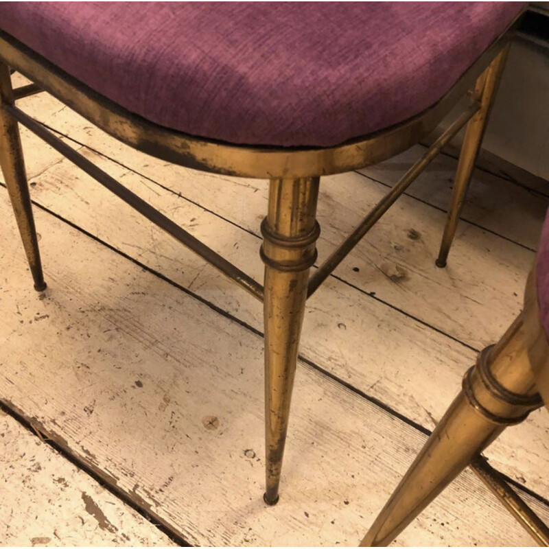 Set of 4 vintage Brass and Purple Velvet Chiavari Chairs, Italy 1960