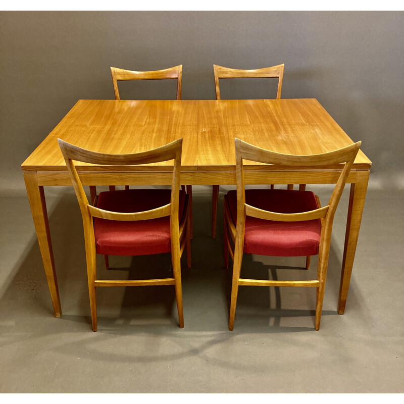 Set high table and its 5 vintage chairs Beech 1950