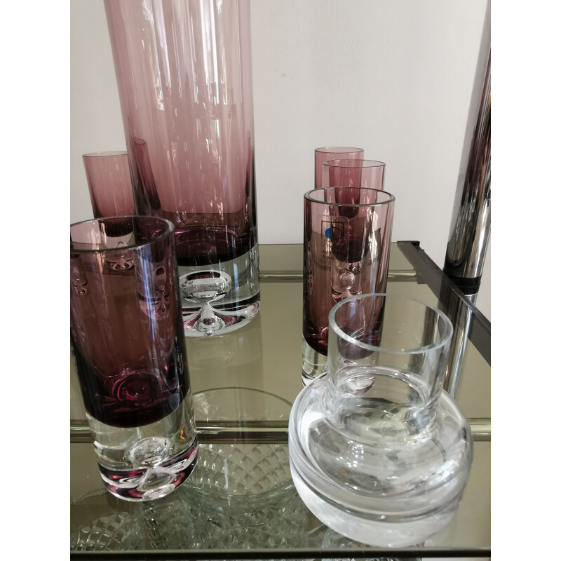 Chupitos set vintage glassware blown glass Boussu 1970