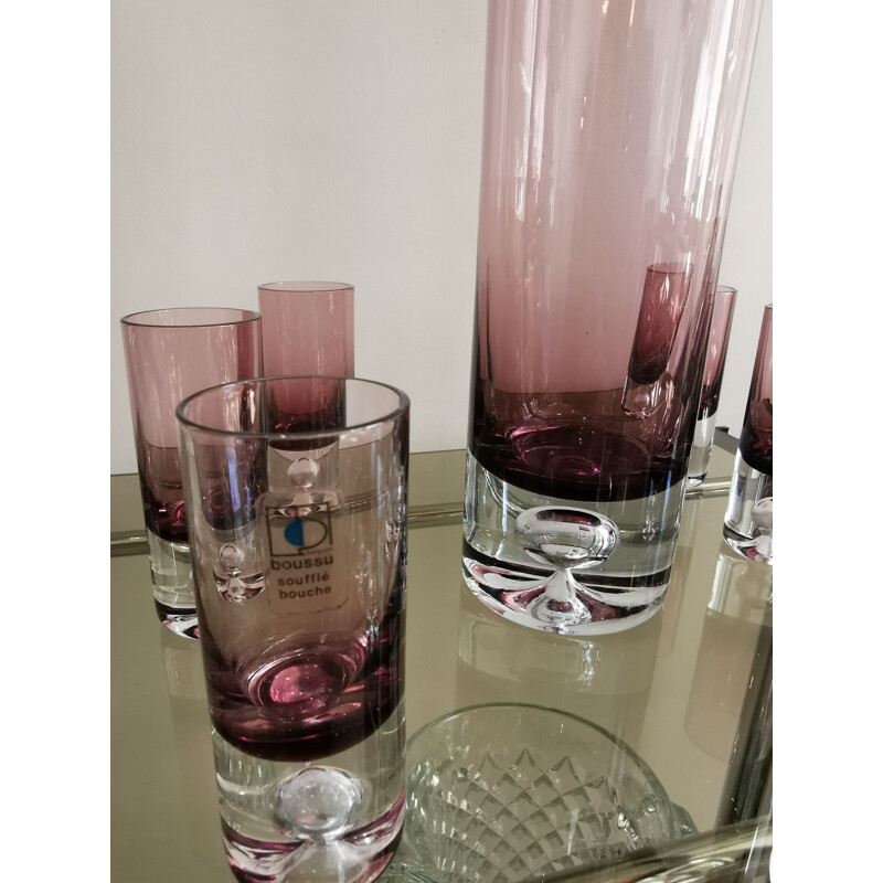Chupitos set vintage glassware blown glass Boussu 1970