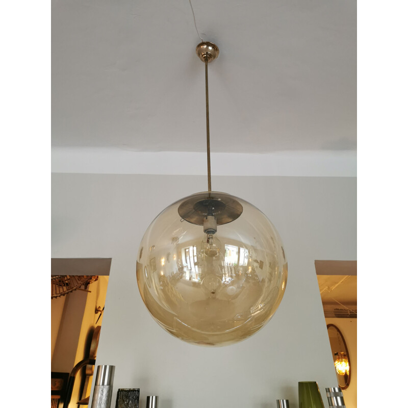 Suspension vintage globe XXL verre doré Italienne 1960