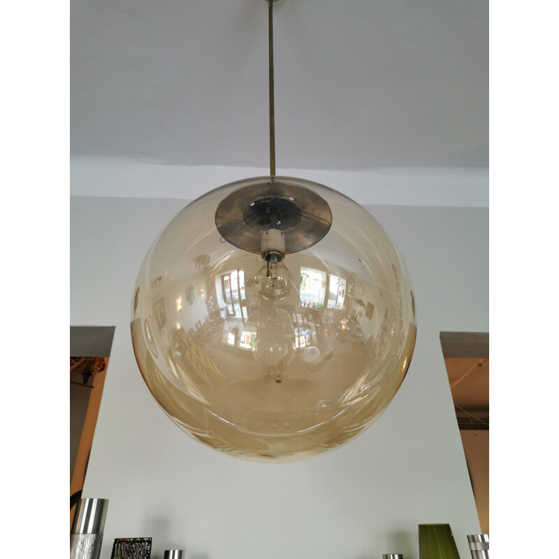 Vintage suspension globe XXL golden glass Italian 1960