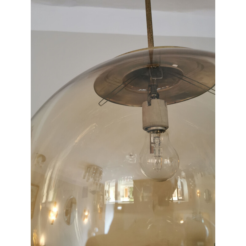 Vintage suspension globe XXL golden glass Italian 1960