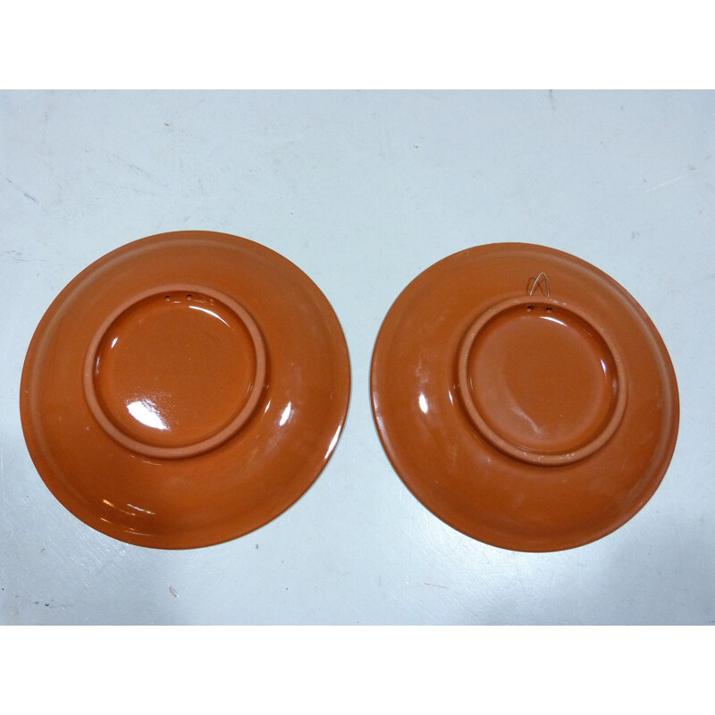 Pair of vintage terracotta plates by Ad Gubbels, Netherlands 1970