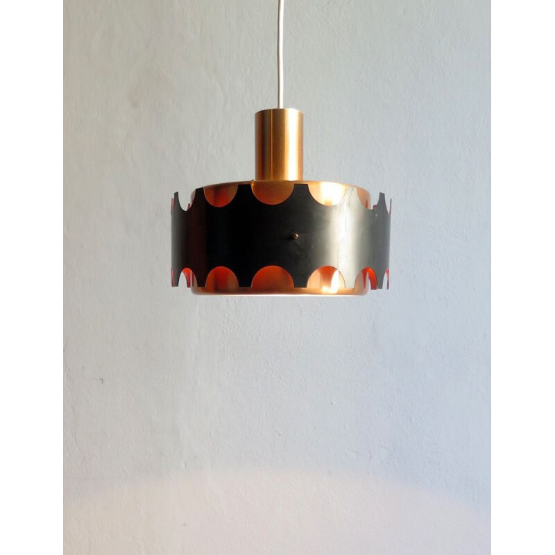 Vintage Hanging lamp coppered and black aluminium 1960