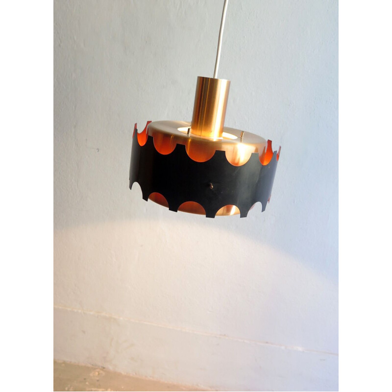 Vintage Hanging lamp coppered and black aluminium 1960