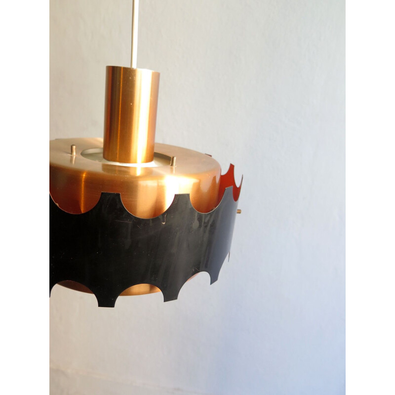 Vintage Hanging lamp coppered and black aluminium 1960