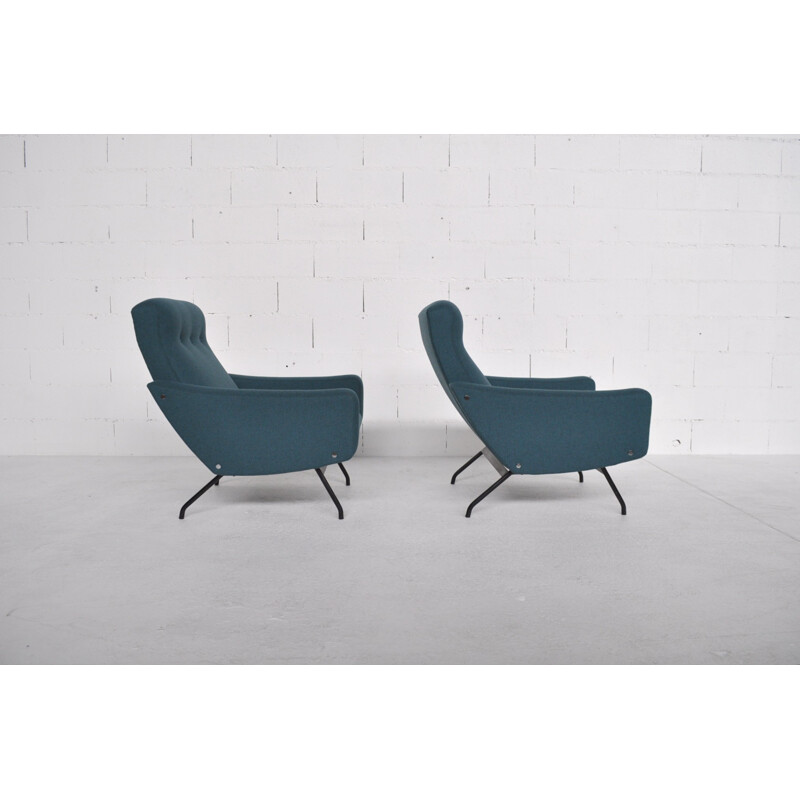 Set of 2 Steiner blue armchairs, Joseph André MOTTE - 1950s