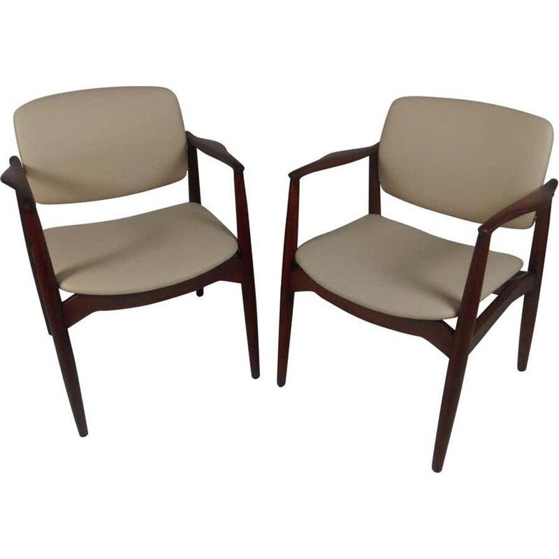Pair of vintage captain's chairs model 67 in teak upholstered by Erik Buch for Ørum Møbelfabrik, 1960