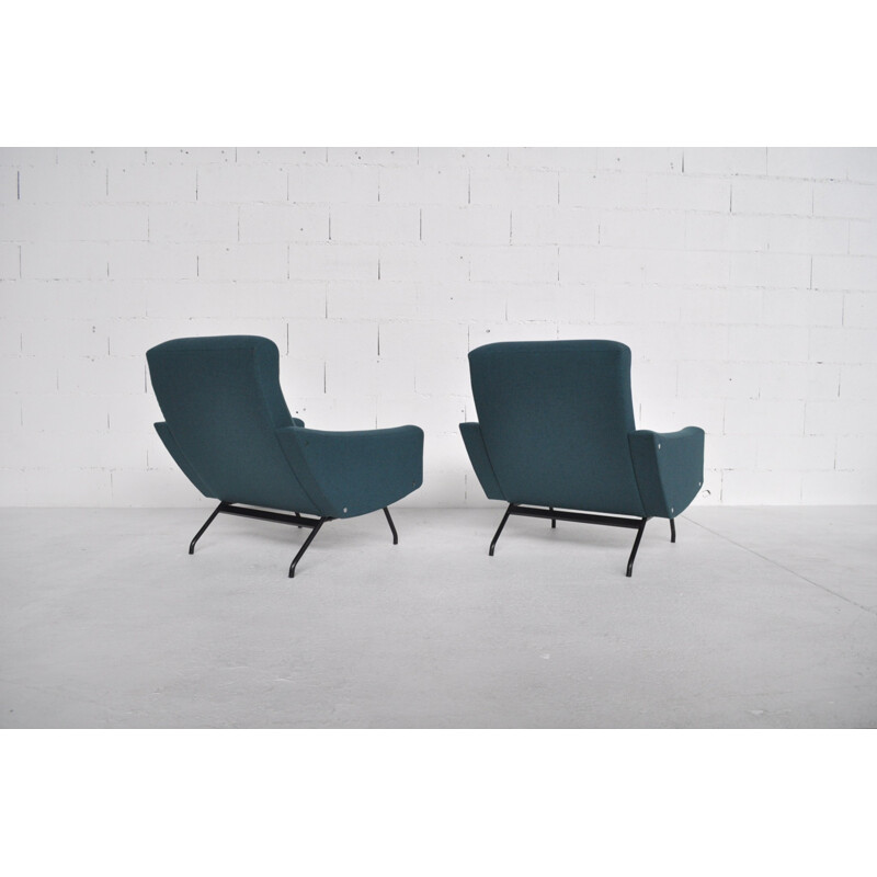 Set of 2 Steiner blue armchairs, Joseph André MOTTE - 1950s