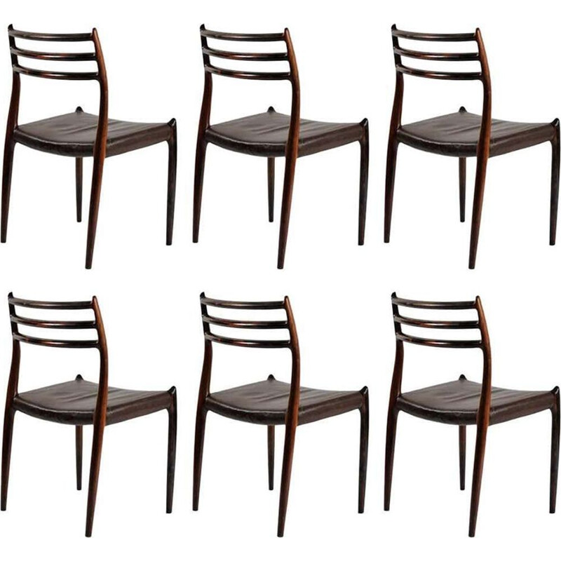 Set van 6 vintage rozenhouten stoelen van N. O. Moller voor J.L. Møllers Møbelfabrik, 1954