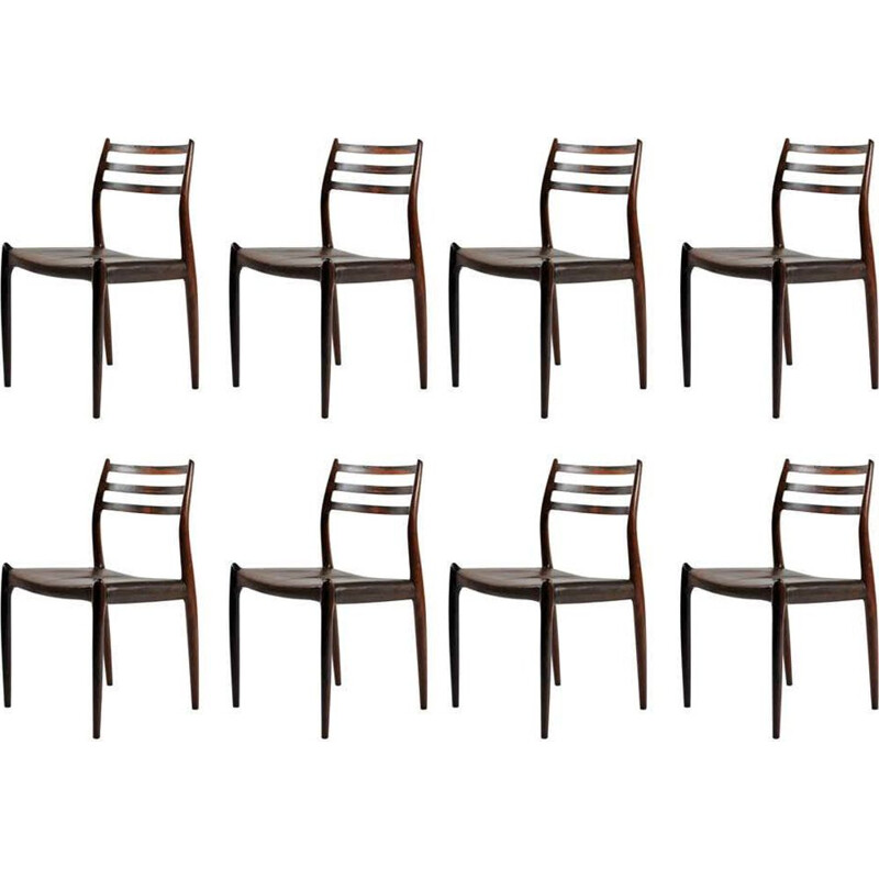 Set of 8 vintage Model 78 Dining Chairs in Rosewood Niels Moller - Inc. Reupholstery 1950s