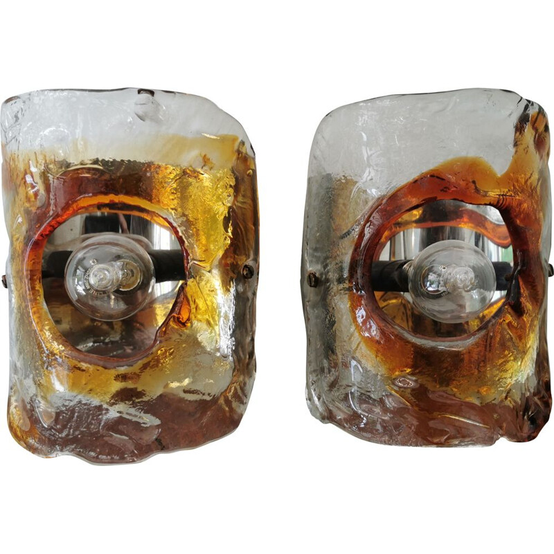 Pair of vintage Murano glass wall lights by Carlo Nason for Mazzega 1970