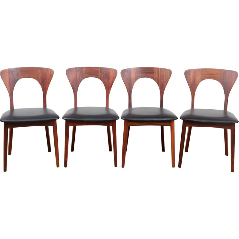 Suite of 4 vintage chairs in Rio rosewood model Peter by Niels Koefoed, 1958