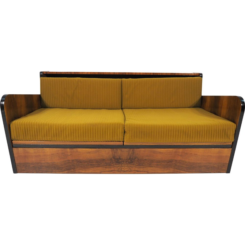 Vintage Walnut Sofa Bed, art Deco 1960s