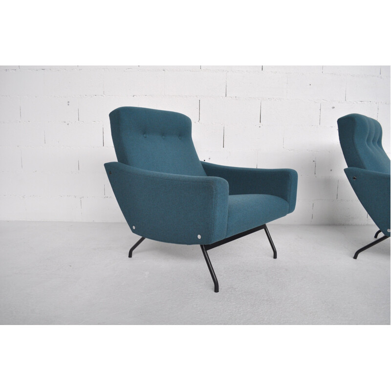 Set of 2 Steiner blue armchairs, Joseph André MOTTE - 1950s