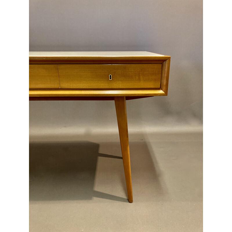 Vintage Beech and Scandinavian opaline desk 1950's 