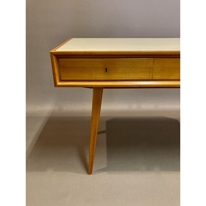 Vintage Beech and Scandinavian opaline desk 1950's 