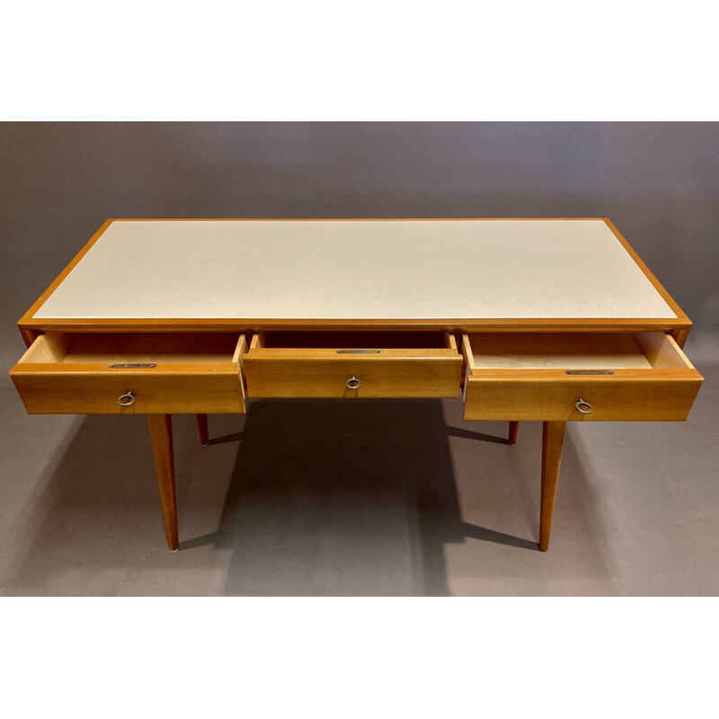 Vintage Beech and Scandinavian opaline desk 1950's 