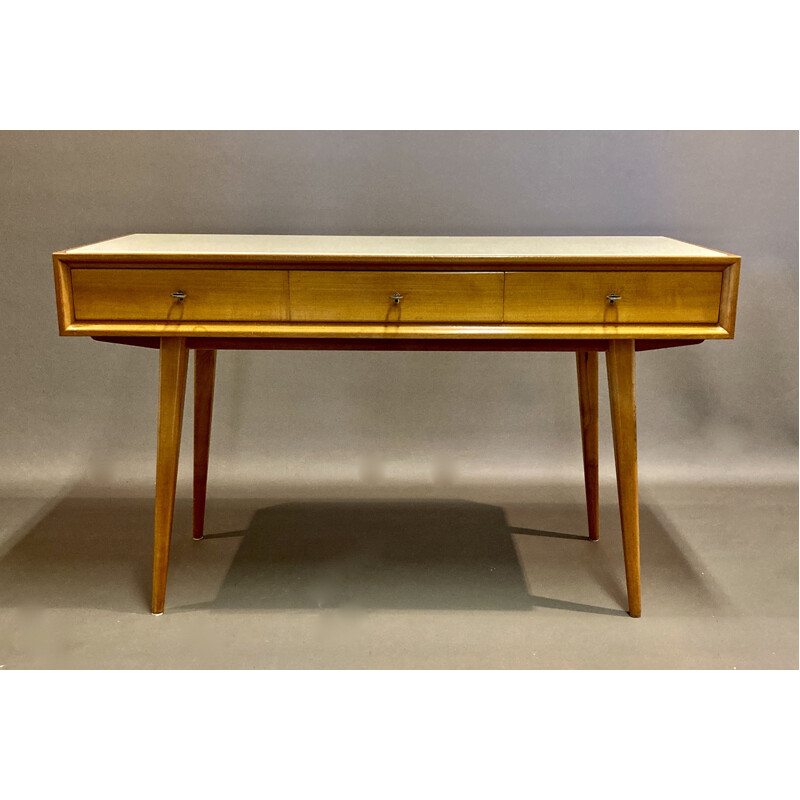 Vintage Beech and Scandinavian opaline desk 1950's 