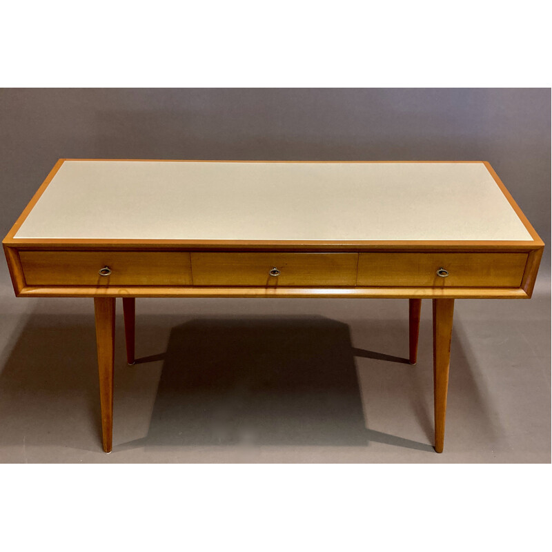 Vintage Beech and Scandinavian opaline desk 1950's 