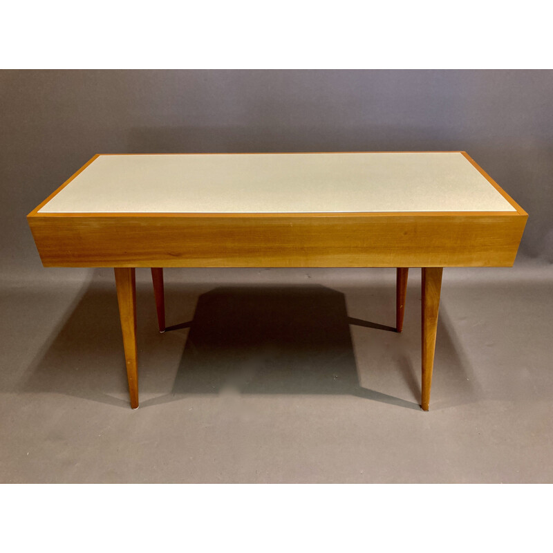 Vintage Beech and Scandinavian opaline desk 1950's 