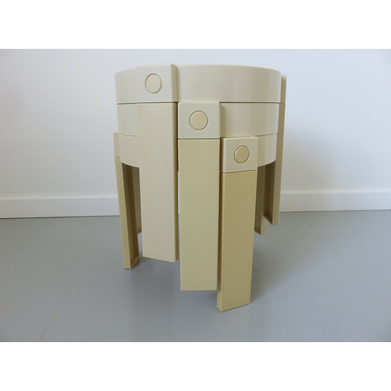 Set of 3 vintage nesting tables in white plastic holland 1970