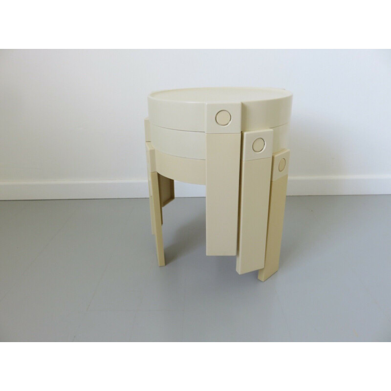 Set of 3 vintage nesting tables in white plastic holland 1970