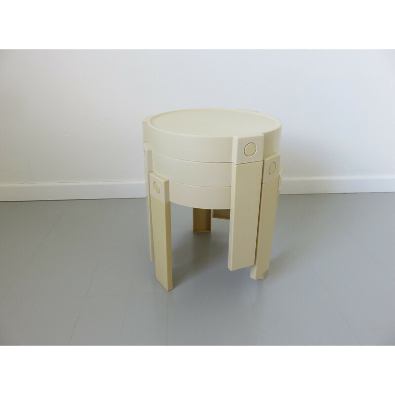 Set of 3 vintage nesting tables in white plastic holland 1970