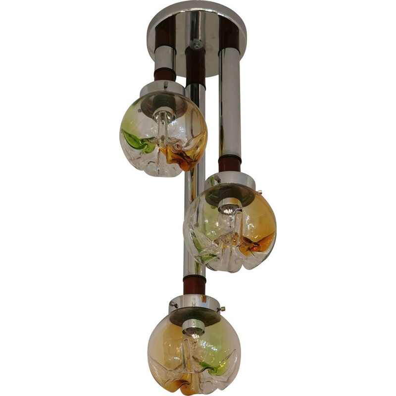 Vintage suspension cascade 3 arms in Italian Murano glass 1960