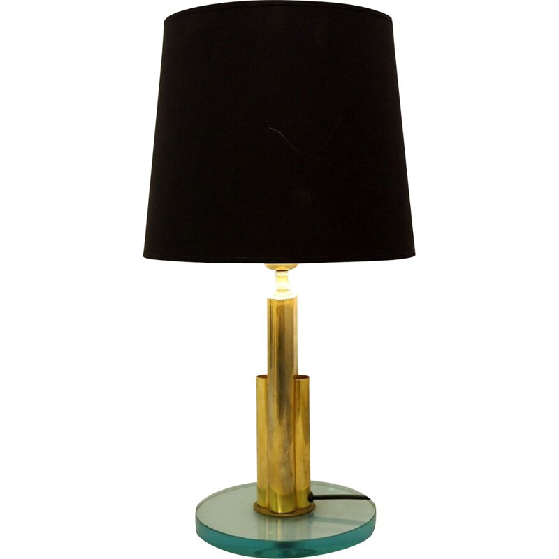 Lampe de table vintage en laiton et verre Attr. À Fontana Arte italienne
