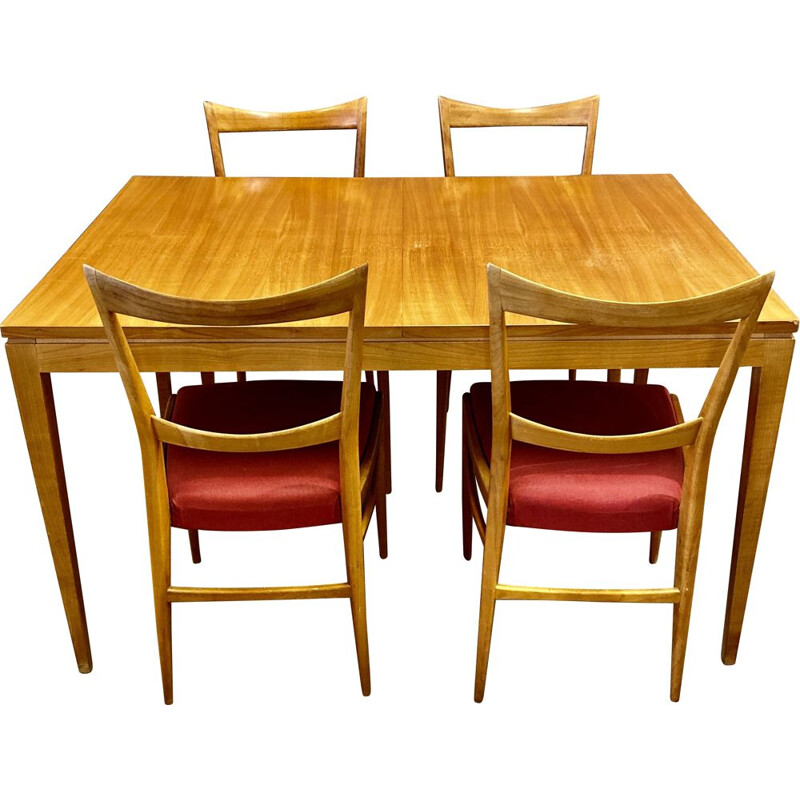 Set high table and its 5 vintage chairs Beech 1950