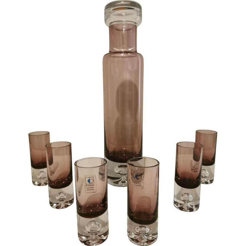 Chupitos set vintage glassware blown glass Boussu 1970