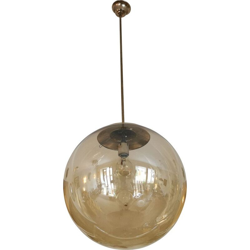 Suspension vintage globe XXL verre doré Italienne 1960