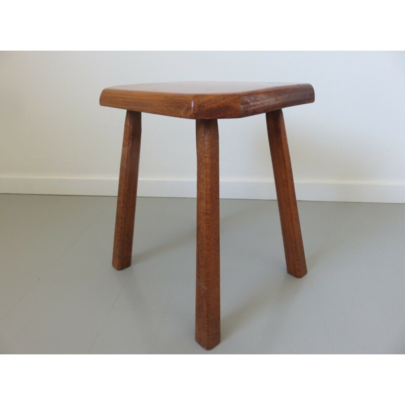 Vintage octagonal solid wood stool 1960