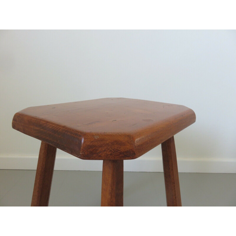 Vintage octagonal solid wood stool 1960