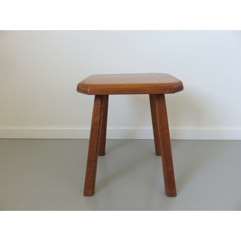 Vintage octagonal solid wood stool 1960