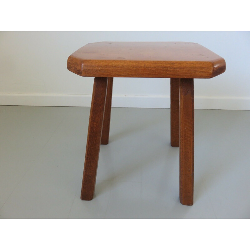 Vintage octagonal solid wood stool 1960