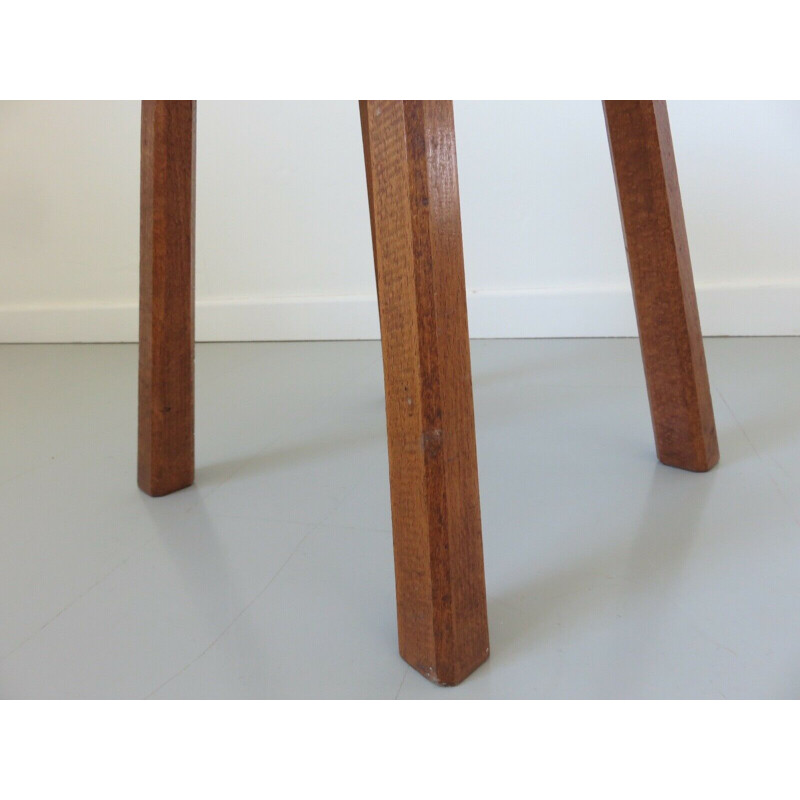 Vintage octagonal solid wood stool 1960