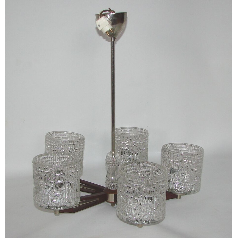 Vintage kroonluchter van verchroomd metaal en glas, 1960