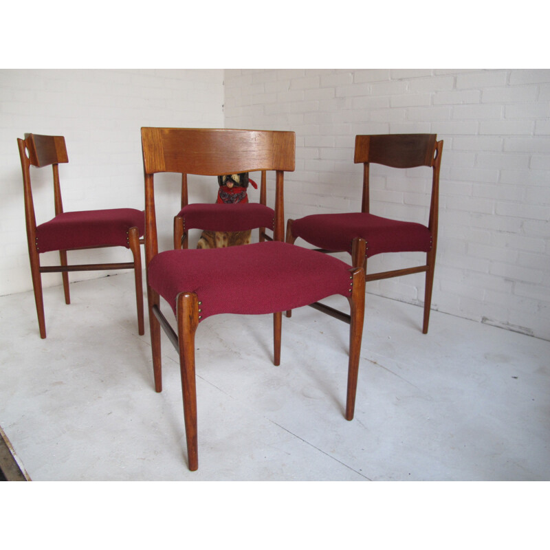 Set of four Top Form German red chairs in rosewood - 1960s