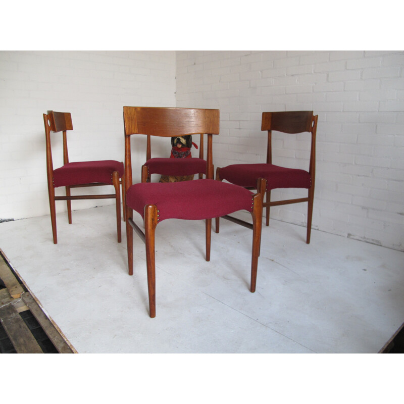 Suite de quatre chaises allemandes Top Form rouges en palissandre - 1960