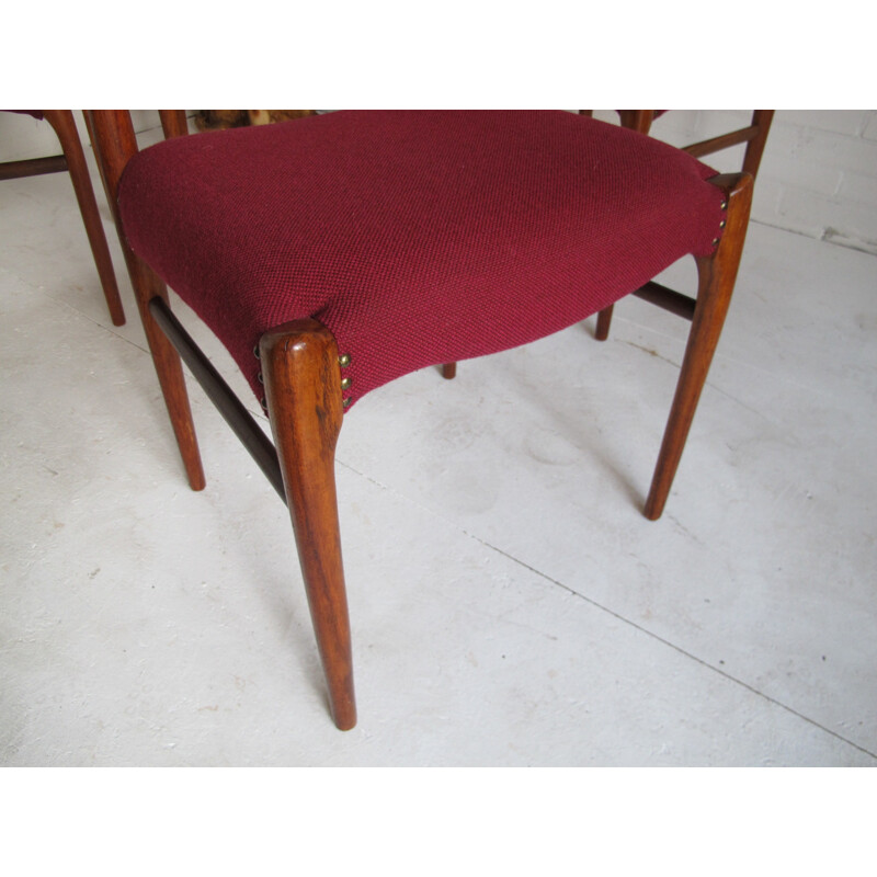 Set of four Top Form German red chairs in rosewood - 1960s