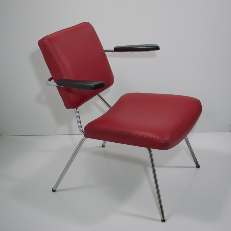 Vintage red leather armchair with armrests 1960